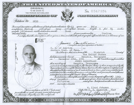 James' Citizenship Certificate